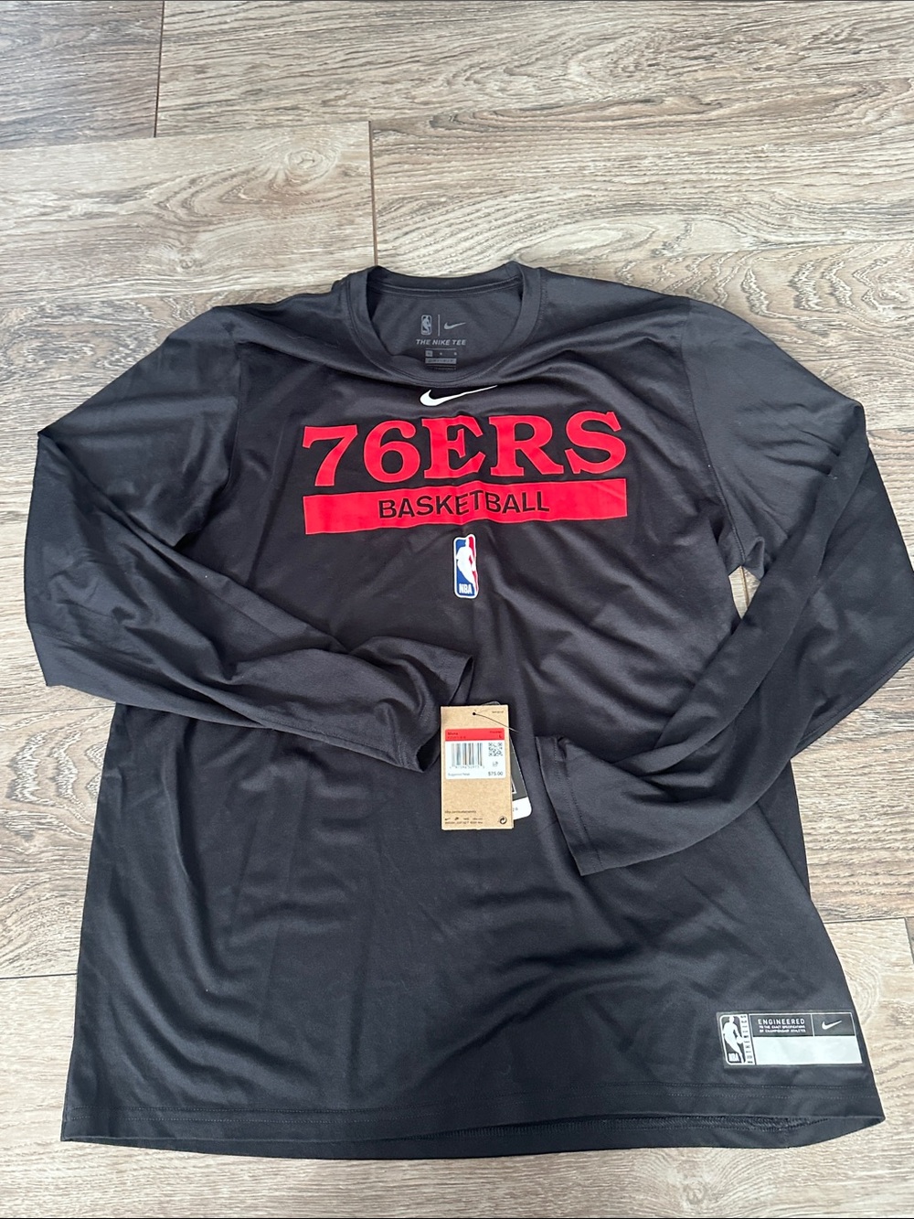 Nike Black and Red 76ERS Long-Sleeve Basketball Shirt